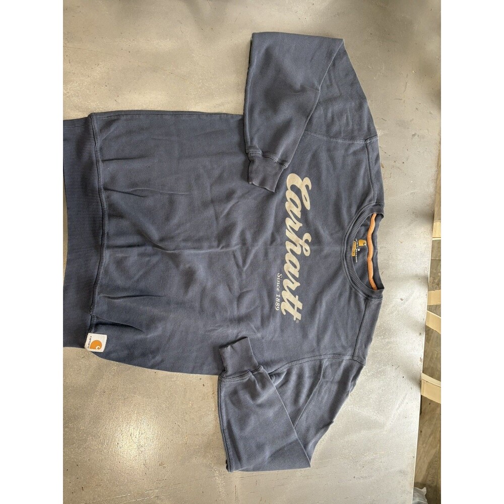 Carhartt youth MD Relaxed Fit Waffle Knit Sweatshirt Navy Blue Script Logo